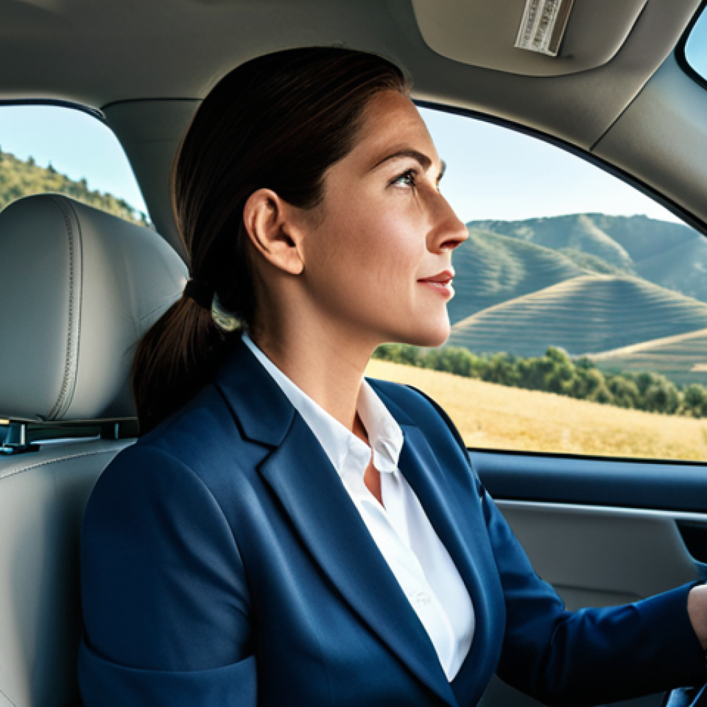 벤츠 E클래스 디젤과 가솔린 모델 차이 - **Prompt:** A professional businesswoman in a modest business suit confidently driving a modern dies...