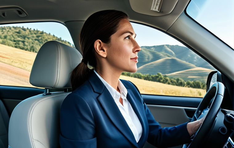 벤츠 E클래스 디젤과 가솔린 모델 차이 - **Prompt:** A professional businesswoman in a modest business suit confidently driving a modern dies...