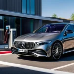 벤츠 EQS의 충전 속도 테스트 - A luxurious Mercedes-Benz EQS electric sedan is parked at a modern, high-power CCS2 fast-charging st...