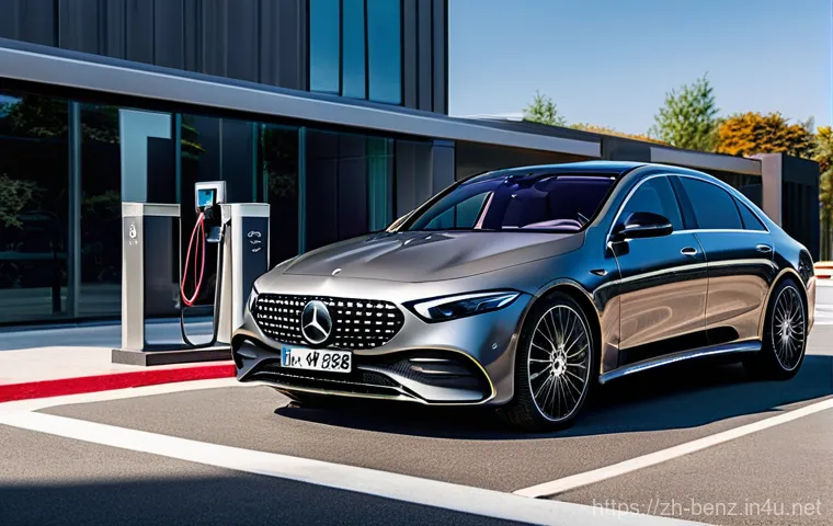 벤츠 EQS의 충전 속도 테스트 - A luxurious Mercedes-Benz EQS electric sedan is parked at a modern, high-power CCS2 fast-charging st...