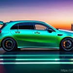 벤츠 AMG A45의 고성능 하이브리드 - A sleek, next-generation Mercedes-AMG A45 S high-performance hybrid car, gleaming under the dynamic ...
